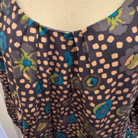 Boden Printed Silk Dress UK14 US10L Multicolor Dotted Floral Pattern 3/4 Sleeves - Picture 10 of 12